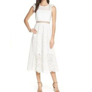 Sam Edelman White Midi Lace Eyelet Dress (NEVER WORN)